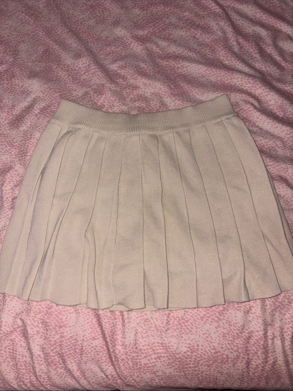 Pleated Knit Mini Skirt in beige
